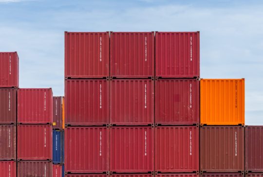 Cargo container stack pile on blue sky background, Global business logistic import export cargo container freight shipping, Cargo container industry freight shipping logistic transportation background